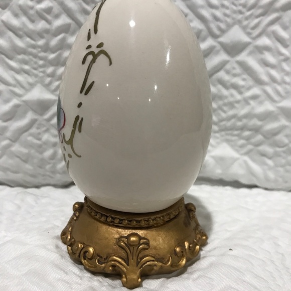 Decorative Christmas Ceramic Porcelain Egg on Stand Candles Gold Accents Vintage - Picture 4 of 7